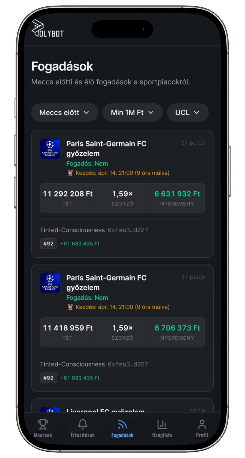 Élő fogadási feed